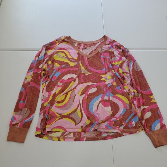 Free People Movement Shirt Large Multicolor Abstract Swirl V Neck Long Sleeve - Picture 1 of 9